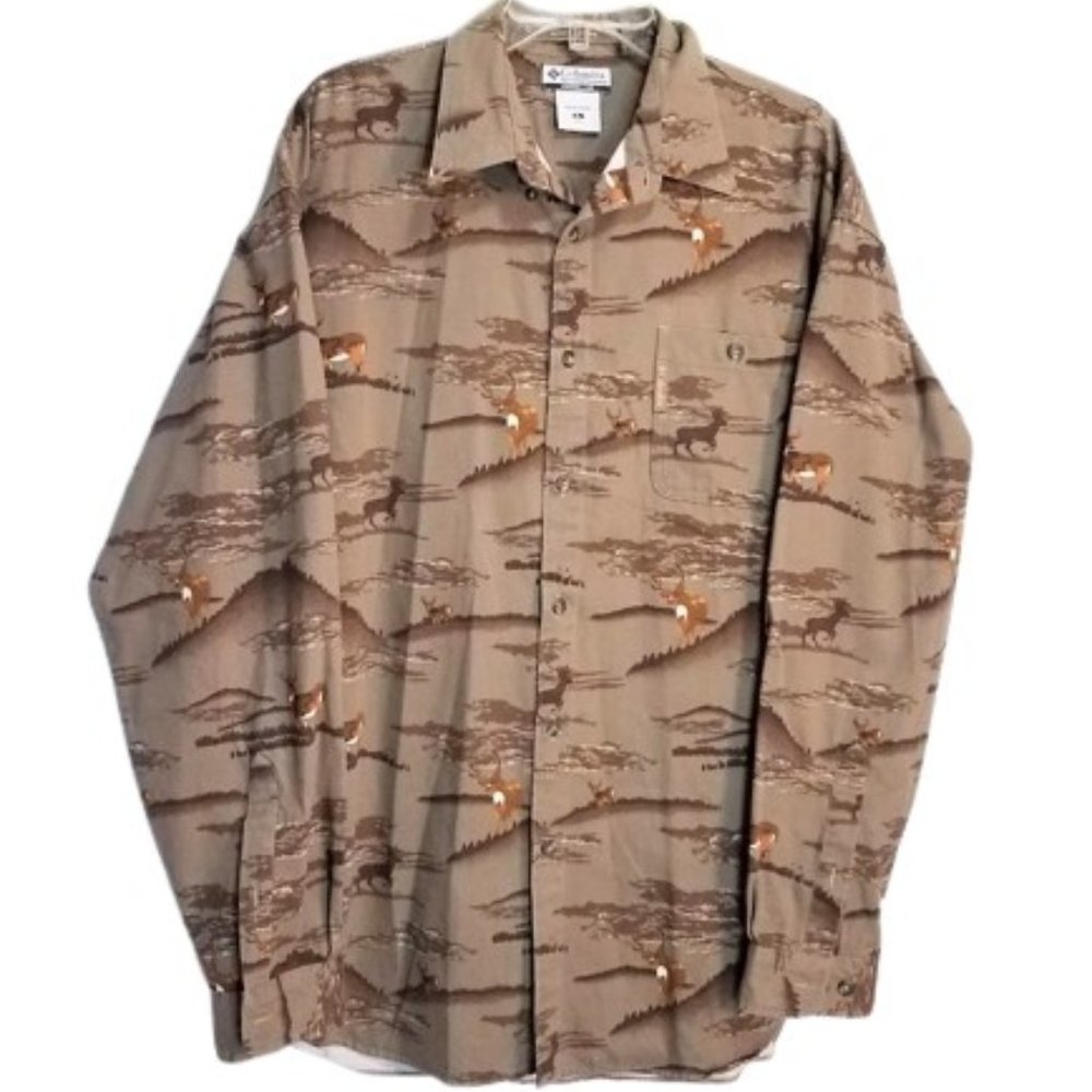 COLUMBIA River Lodge Deer Button-Down Cotton Shirt - Men's XL